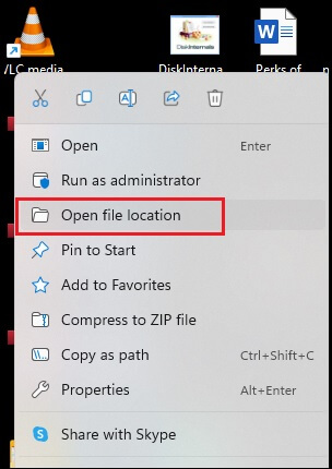 select Open file location