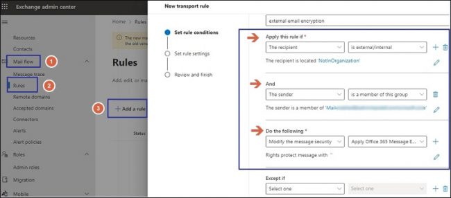 Office 365 message encryption to secure emails sent externally