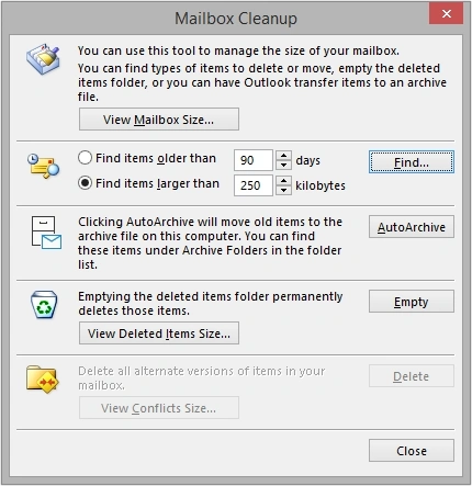 Mailbox Cleanup wizard