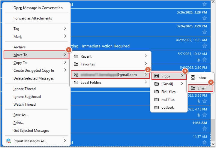 Select all the required emails and right-click on them