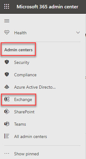 Admin centers options