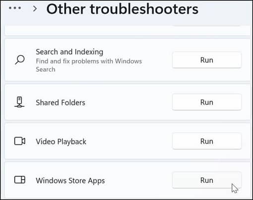 scroll down to find the Windows Store Apps
