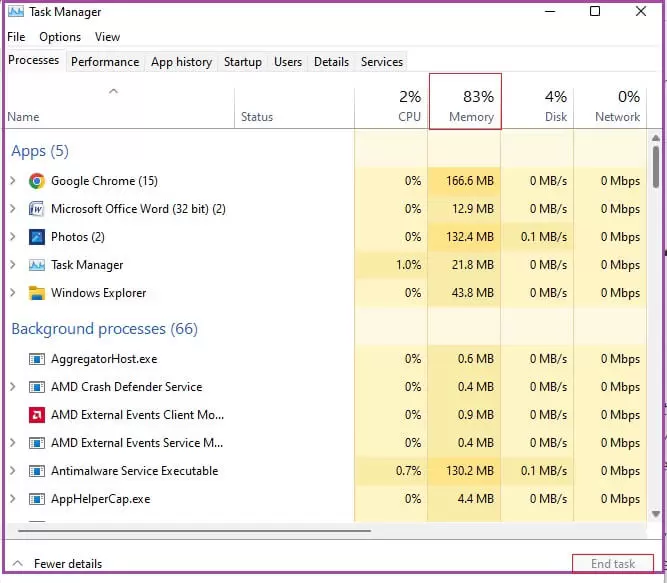 This will help you close the selected program, Word, in this case.
