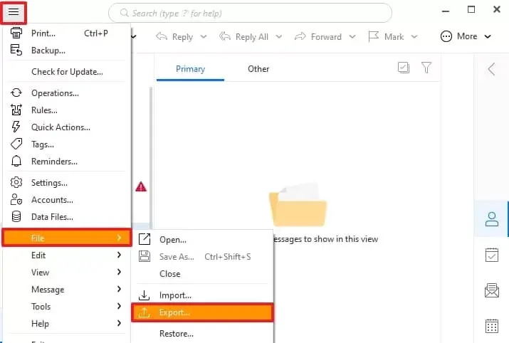 Select file and click on export