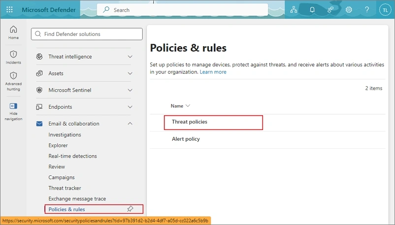 tap on threat policies