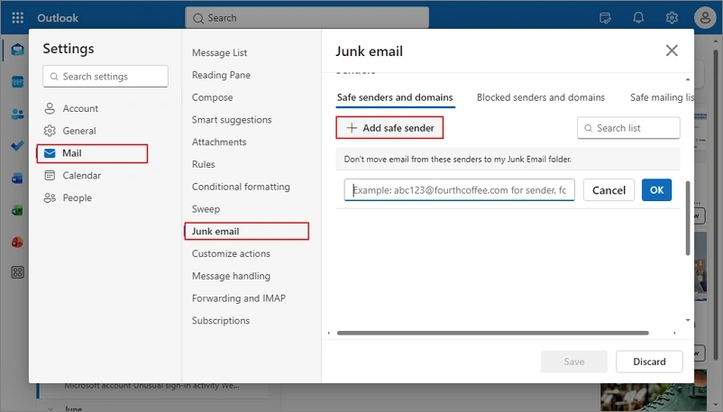 Add safe sender