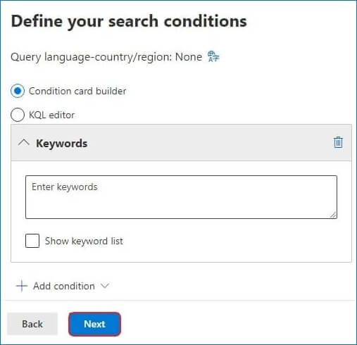 Define the search conditions