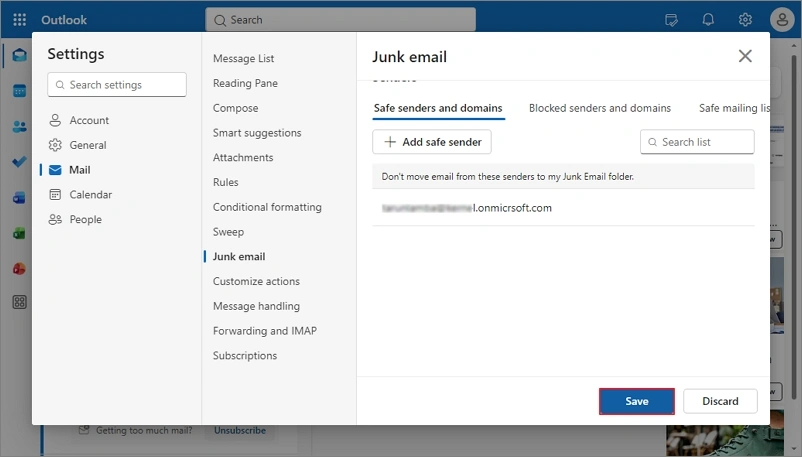 Enter the email address and click on Save