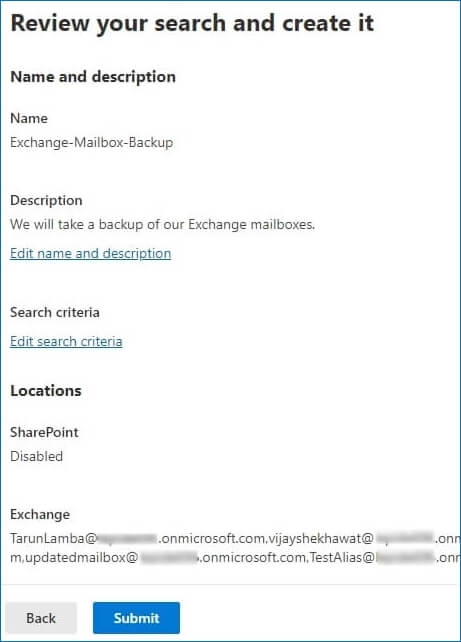brief summary about location, user mailboxes and other features