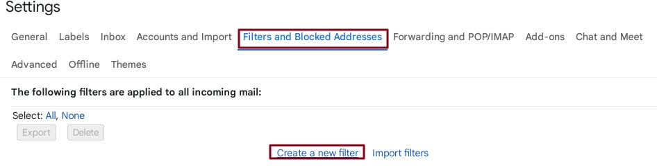 Filters and Blocked Addresses