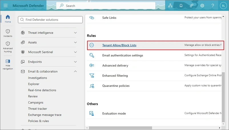 select tenant allow block lists