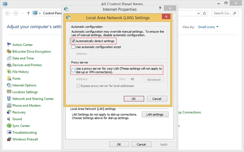 disable proxy setting