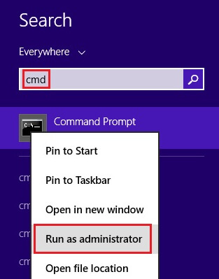 Right click on the search result and Run as administrator