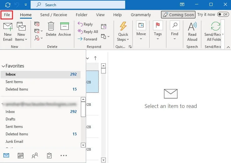 Open the Outlook client and Click on the File tab