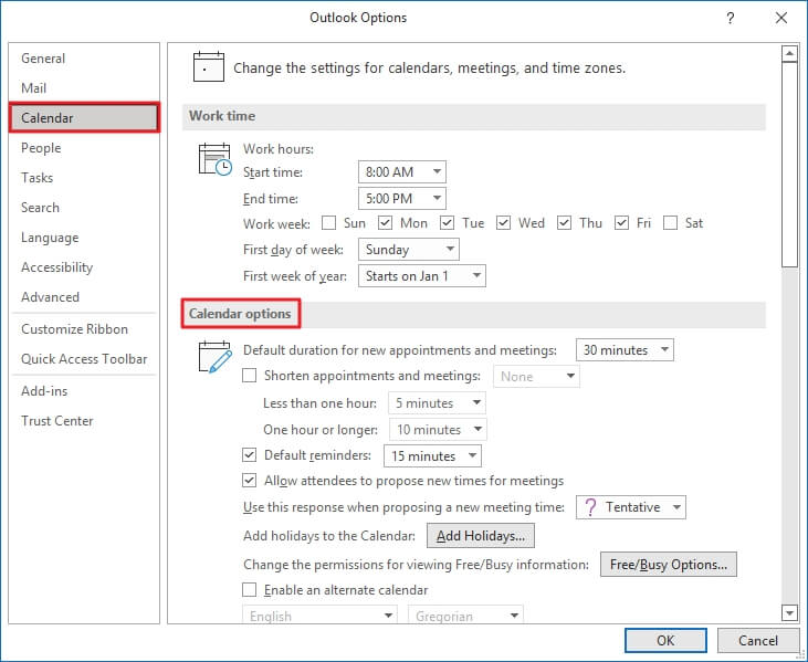 change default teams meeting settings in outlook
