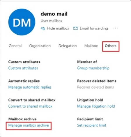 Manage mailbox Archive