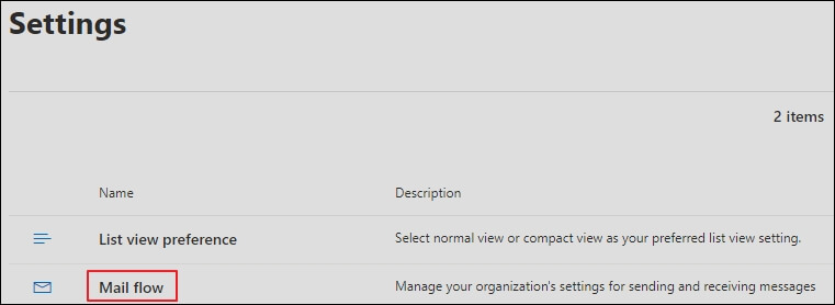 Settings Mail Flow