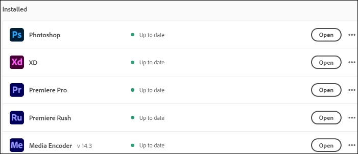 open Creative Cloud and click on the icon for Updates