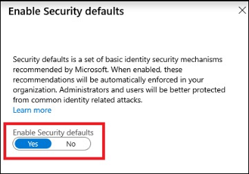 you can see a switch Enable security defaults Yes or No will appear