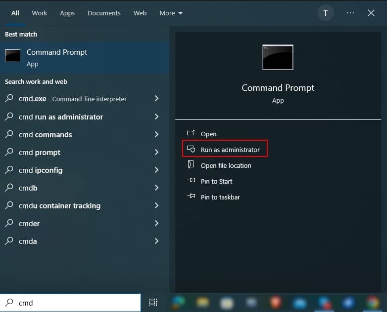 Type cmd in the search box