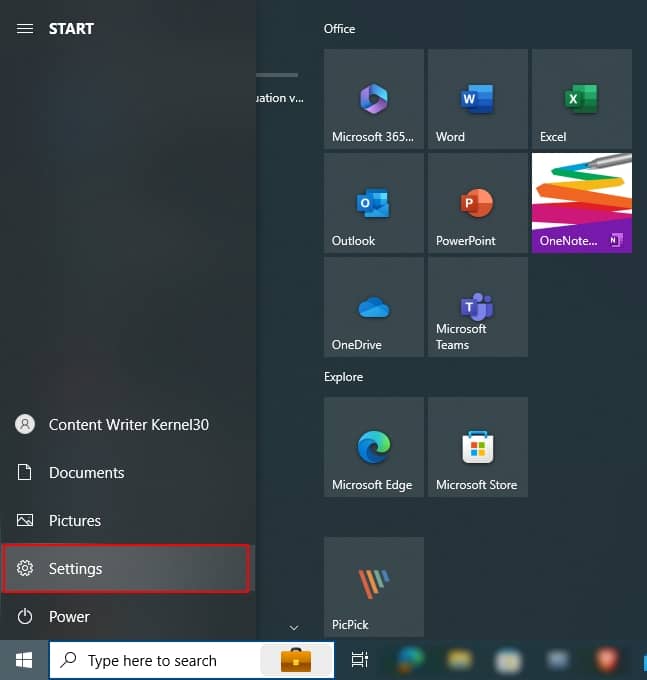 Tap on Start then go to Settings 