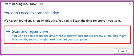 Click Scan drive