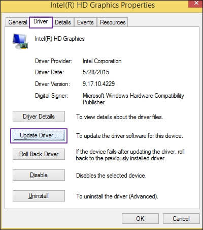Update Driver option