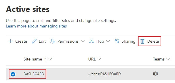 Deleting a single SharePoint Site