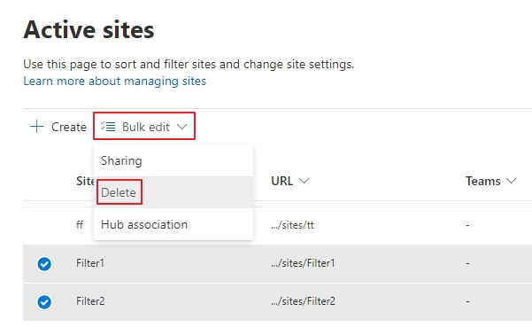 Deleting multiple SharePoint Sites