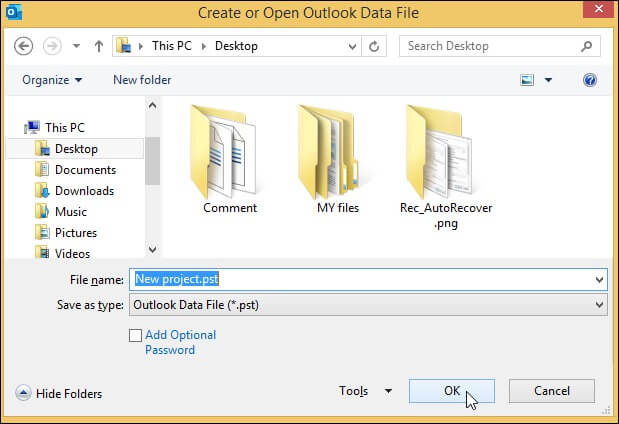 select Outlook Data File