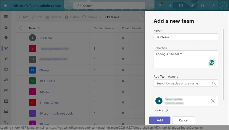 Add team in ms teams