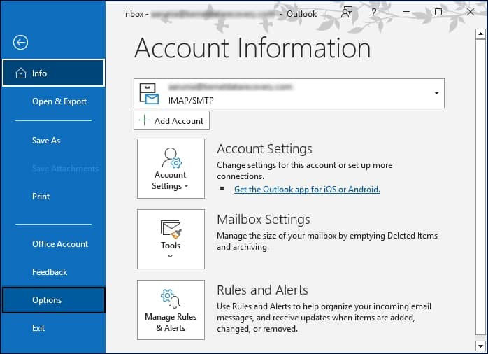 Open Outlook and navigate to the Files 