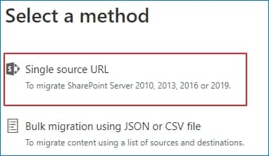 From Select a method page click on Single source URL