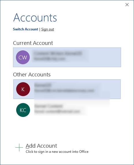 select or add onedrive account