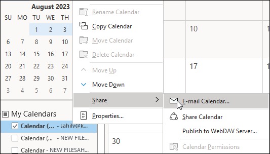 click on E-mail calendar