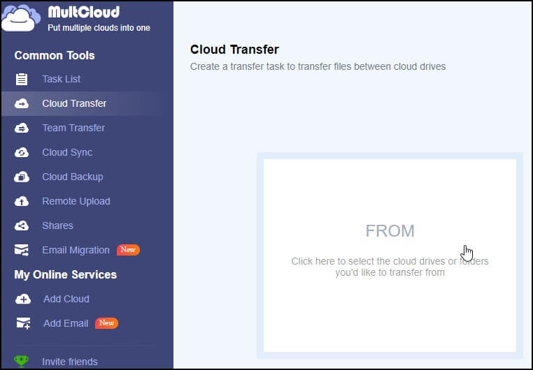 Cloud Transfer tab