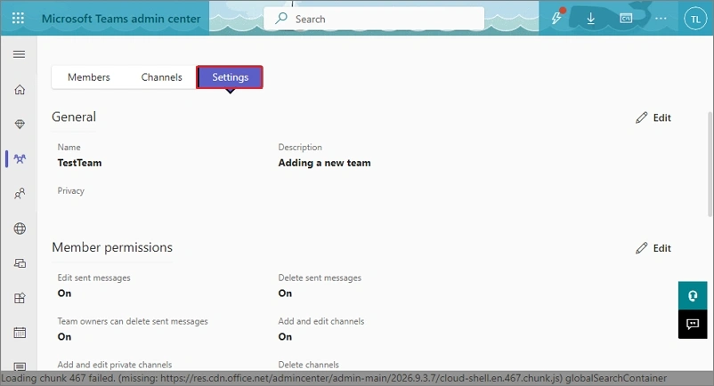 Manage general settings in teams