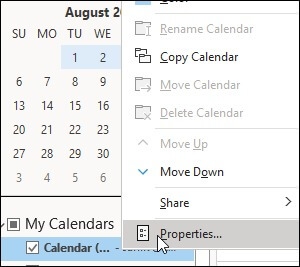 Right click on the calendar