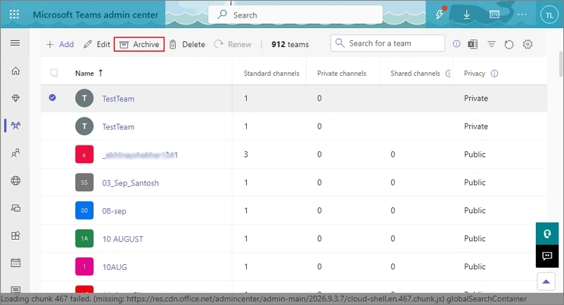 Archive team in ms teams