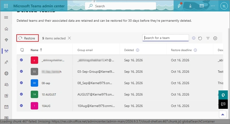 Restore deleted teams