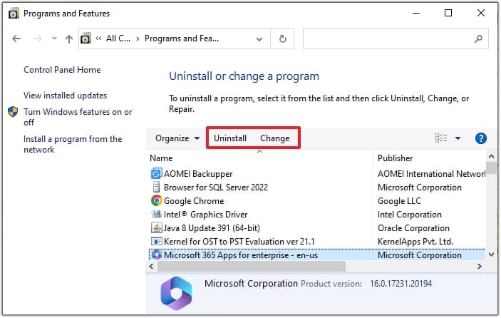 Select Microsoft 365 Apps