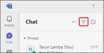 On the Microsoft Teams chat dashboard