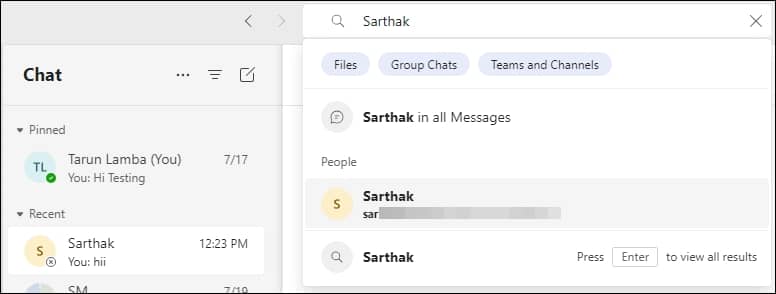type up the name of the hidden chat