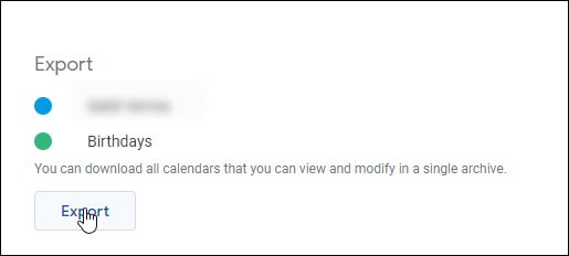 tap on Export and your computer downloads a ZIP file for each calendar