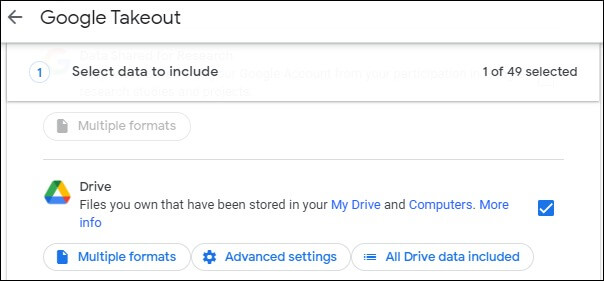 check mark on the option Drive
