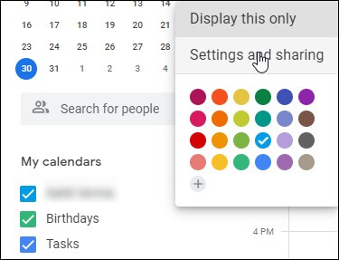 Click on the Settings and sharing option