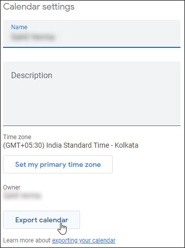tap on the option Export calendar