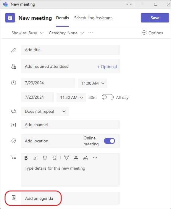 Add an agenda to the meeting