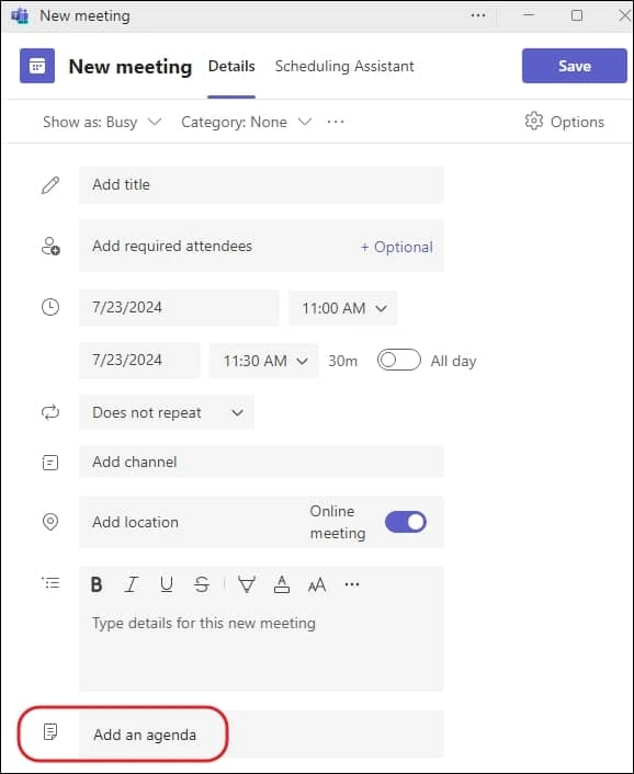 Add an agenda to the meeting