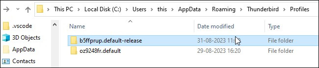 Exit the Thunderbird application and go to the Thunderbird directory